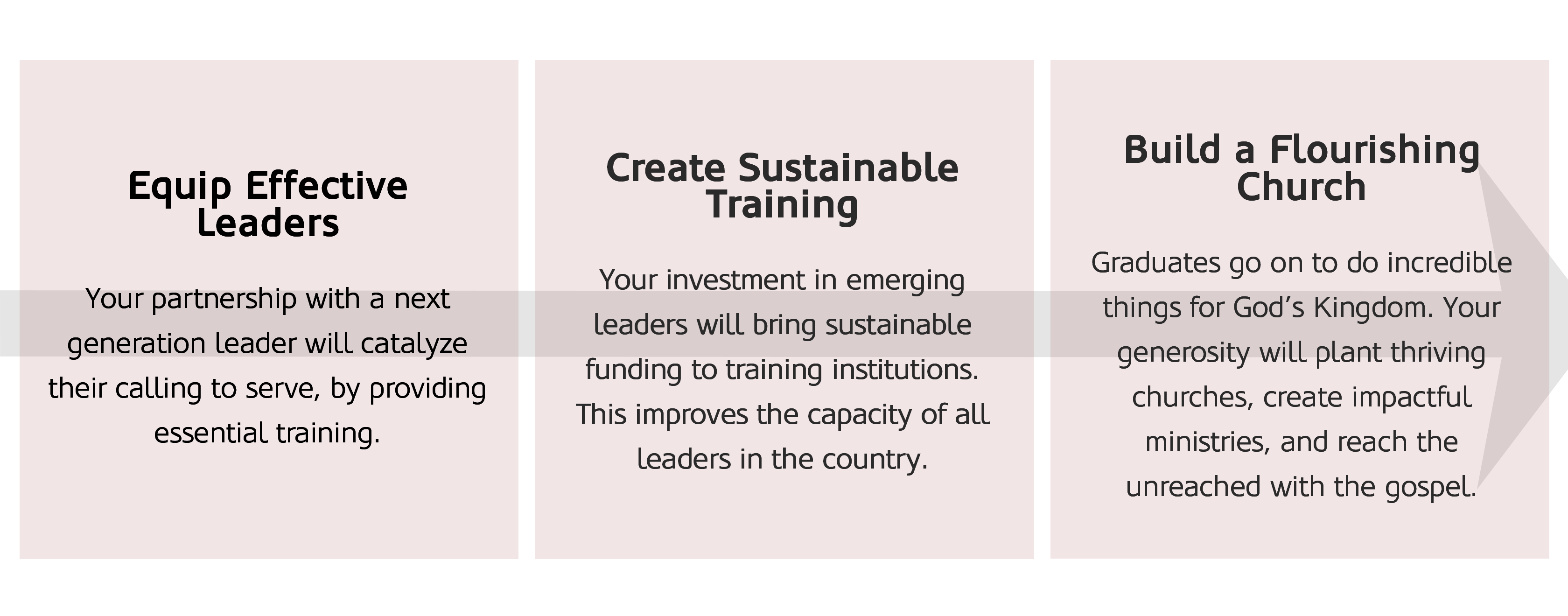 Mailchimp Graphic showing how equipping effective leaders will create sustainable training which then will result in building a flourishing church.