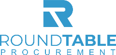 logo for Round Table Procurement Services featuring a large blue uppercase R, with a negative space T