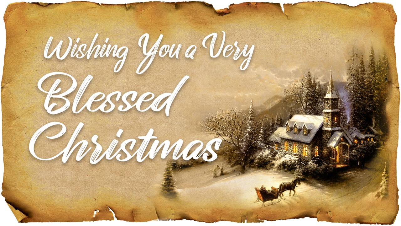 Graphic of rough-edged Christmas paper with the words "Wishing You A Very Blessed Christmas" displayed