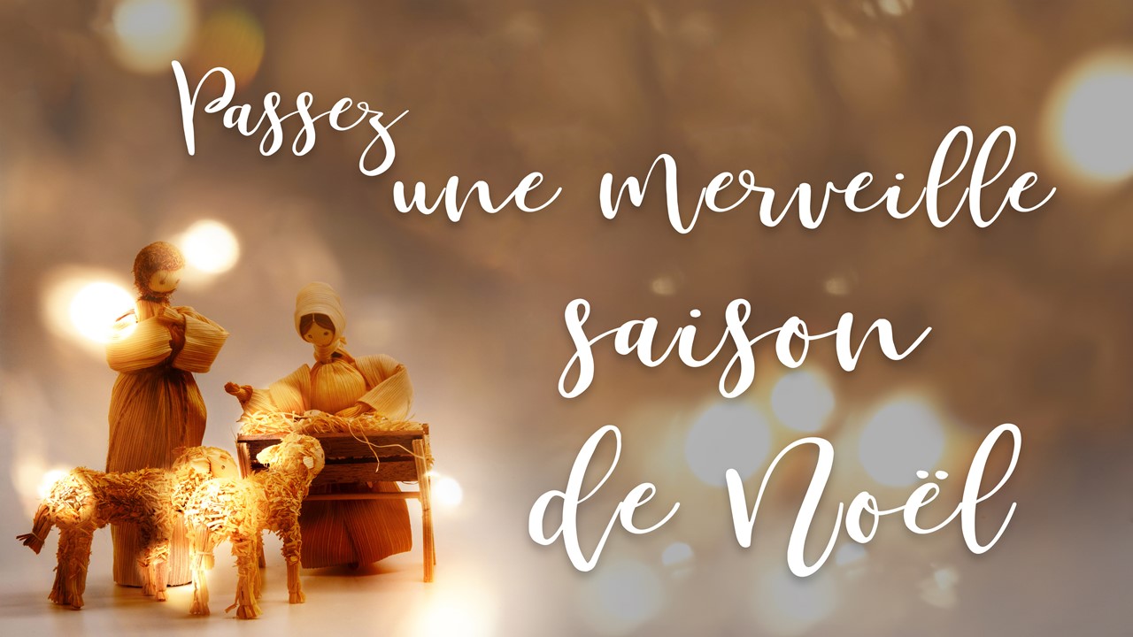 Stock image of a Nativity scene made with corn husk dolls, with the words "Join Us For" displayed