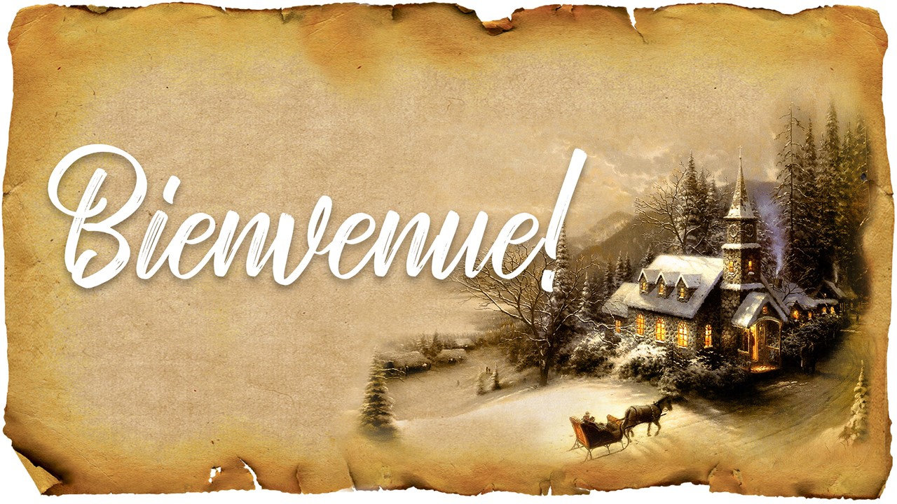 Graphic of rough-edged Christmas paper with the words "Join Us For" displayed